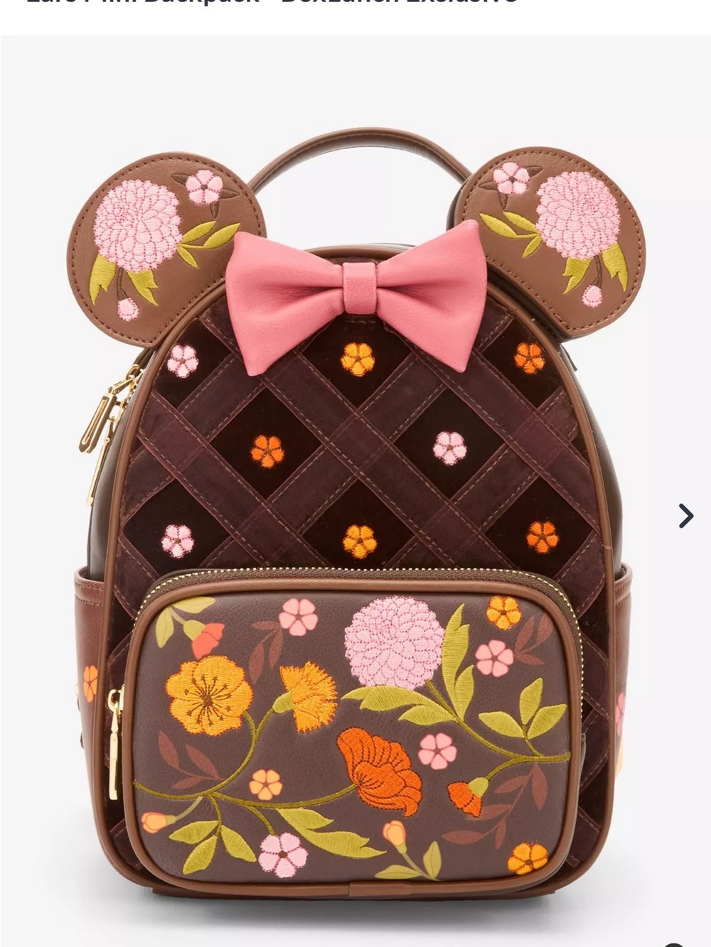 Disney Minnie Mouse Velvet Floral Interchangeable Ears Mini Backpack